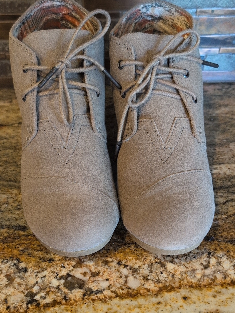 Toms  Taupe Suede Lace-Up Boots